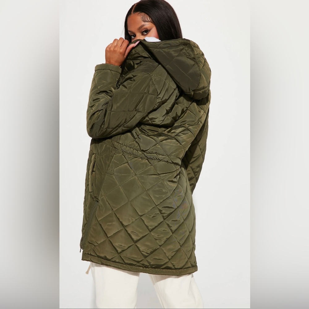 NEW Quilted Hooded All Season Women Jacket Olive Army Green Size Large L - Picture 6 of 11